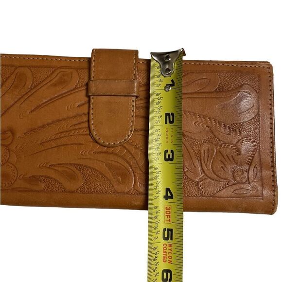 Tan/Orange Floral Faux Leather Large Wallet with Numerous Pockets - Picture 6 of 13